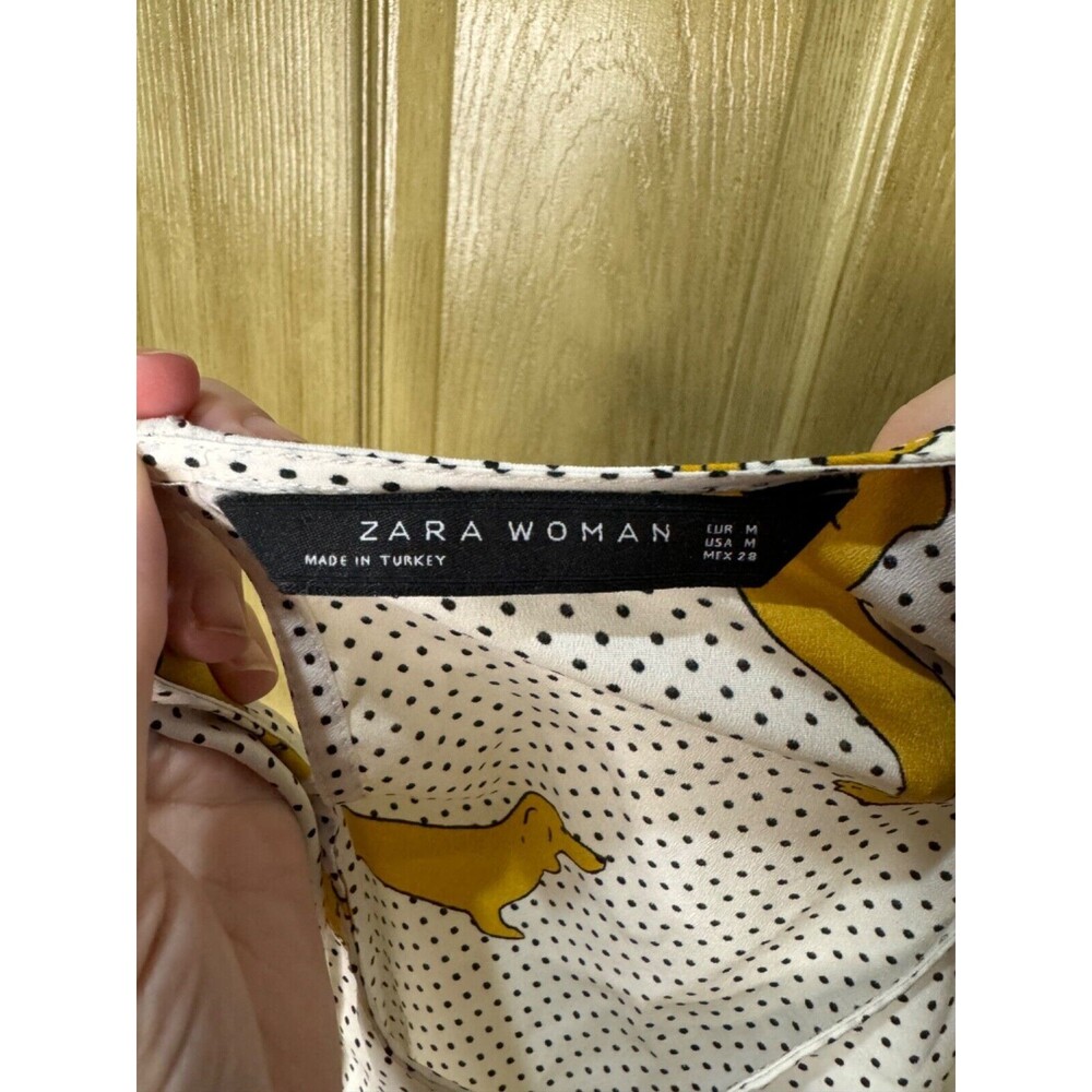 Zara Dachshund Dog Polka Dot Print Top Blouse Novelty Size Medium - Picture 6 of 6